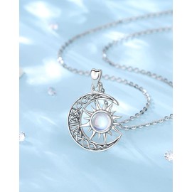 CELESTIA Necklaces for Women Sterling Silver Sun and Moon Pendant Moonstone Jewelry Gifts for Women Mother Daughter Sister Wife - 18 Inch Chain