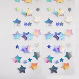 Iridescent Glitter Mixed Star Paper Garland Banner Décor 40 Feet Mixed Little and Large Twinkle Star Hanging Bunting Banner Backdrop for Wedding Baby Shower Birthday Graduation Disco Party Decorations