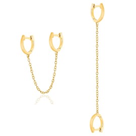 Charmsy Chain Earrings for Women | 14K Gold-Plated Double Piercing Dangle Chain Huggie Hoop Earrings | Ear Cuff Earrings Jewelry 55MM