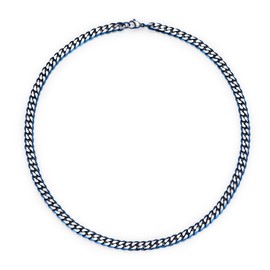 BIYONGDE Men's Stainless Steel Blue-Tinted Silver Color Cuban Link Chain Necklace, 24 Inches, Punk Rock Cool Style