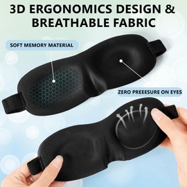 LIFPAU Sleep Eye Mask for Men Women Kids Funny 3D Sleeping Mask Adjustable Strap 2 Pack Eye Shade Cover for Travel, Black(Assorted B)