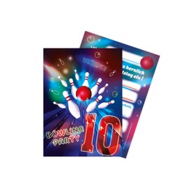 Limonia 10 Invitation Cards for 10th Children's Birthday Party Bowling Neon Celebration Party Invitation Set Birthday Girls Children Boys Boys Teens