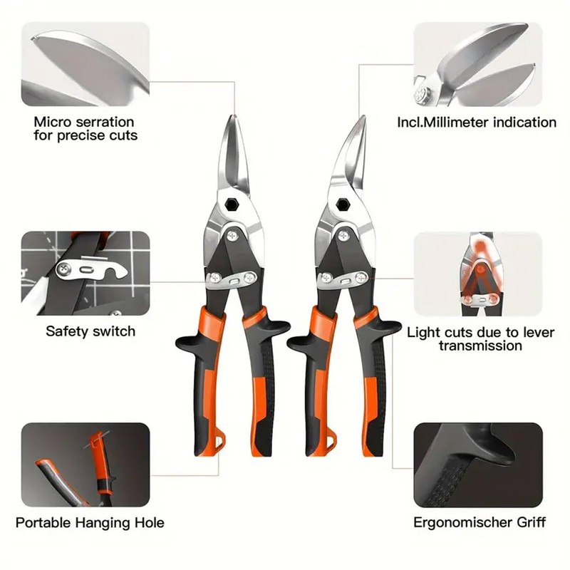 AIMALL Heavy Duty Aviation Tin Scissors Set - 3-Piece Metal