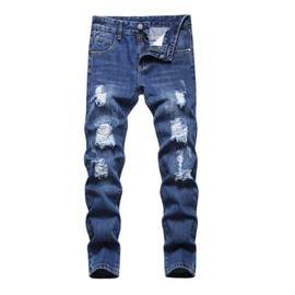 Boy's Stretch Comfy Ripped Jeans Skinny Stylish Distressed Washed Denim Jeans Pants
