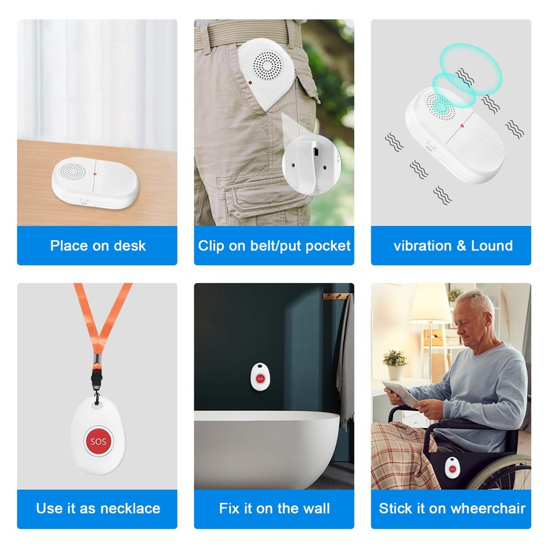 Daytech Wireless Caregiver Pager Vibration Alert System, SOS Emergency Call
