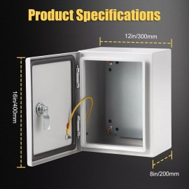 Garvee 16x12x8'' Nema 4X Carbon Steel Electrical Enclosure IP66 Wall Mount Junction Box