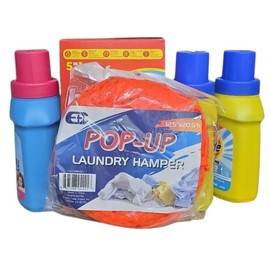 Dorm Room loundry kit, 12 Loads of Laundry Detergent, Fabric Softener, Dryer Sheets & Bonus Hamper