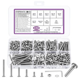450 Piece M3 Screw Set, Allen Screws Nuts Set, Silver Threaded Screws with Nuts with Washers Set, Pan Head Screws and Nuts, Bicycle Screws Set, with Key