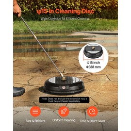 VEVOR 15" Pressure Washer Surface Cleaner, Plastic Pressure Washer Attachments with 4 Wheels, 3000 Max PSI, 1/4 Quick Connector, 2 Spray Nozzles, Ideal for Driveways, Sidewalks, Patios, Decks, Black