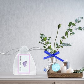 10 x Thank You Guardian Angel Pendants for Guests for Christening Wedding Communion Party Baby Shower Wedding Christmas Card Tags Organza Bag White Bow