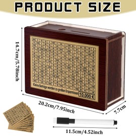 JWDMHSJ Wooden Money Box with Marker Stickers, Money Box with Counter, Economy Box with Numbers, Wooden Piggy Bank with Counter, for Adults and Children with Savings Target (8 Stickers)