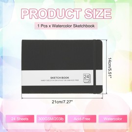 PATIKIL 8.3x5.5" Watercolor Sketchbook, 24 Sheet 300GSM/203lb Watercolor Paper Sketchbooks Acid Free Watercolor Journal Hardcover Artists Paper Pads for Painting, Black