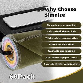 Simnice Reusable Toilet Paper Cloth — 60 Pack Bidet Towels Reusable Rolls,Washable Cloth Toilet Paper Bidet Wipes,Paperless Paper Towels Re-Rollable Absorbent Cloth Wipes