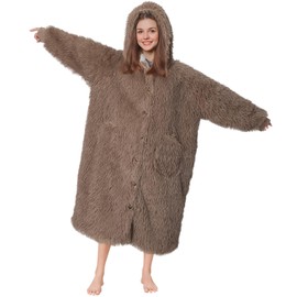 Oversized Wearable Blanket Hoodie for Adult, Cozy Plush Hoodie Blanket Throw Blanket, Sherpa Wearable Blanket with Sleeves (Beige)