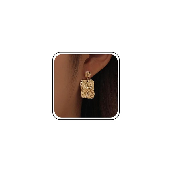Inilbran Boho Hammered Square Drop Earrings Gold Hammered Texture Square