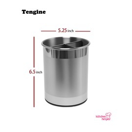 Stainless Utensil Holder 360° Rotating 6.5X5.25 Inch Utensil Crocks for Kitchen Counter with Removable Divider Bright