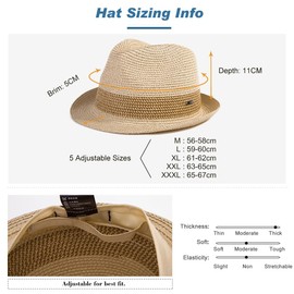 Fancet Packable Large Straw Fedora Panama Sun Summer Beach Derby Hat Cuban Trilby Men Women Nature Beige