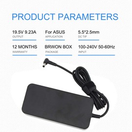 180W 19.5V 9.23A Laptop Charger for Asus ROG G75 G750JM G750JS G751JM G75VW G75VX GL502VT G750JW G750JM G750JX G751JL G751JM G752VL ADP-180MB F G-Series Gaming Laptop