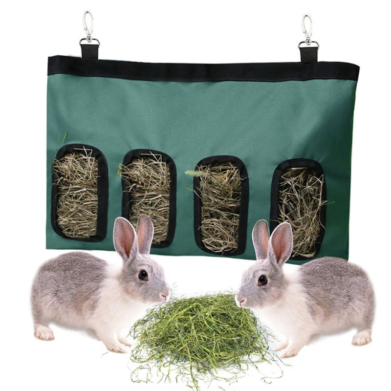 Rabbit Feeder Bag Hanging Feeding Tote with 4 Holes for