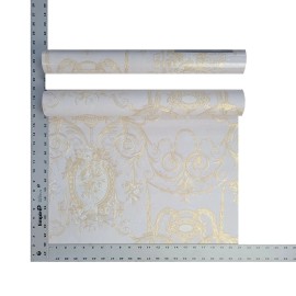 WM Floral Beige cream Gold Metallic textured toile damask victorian Wallpaper rolls - sample 8.5 inches x 11 inches