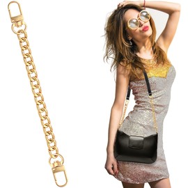 Yuronam 1 Pack Flat Purse Chain Iron Bag Link Chains Shoulder Straps Chains with Metal Buckles Hook for Replacement, DIY Handbags Crafts, 7.9 Inches/20cm(Gold)