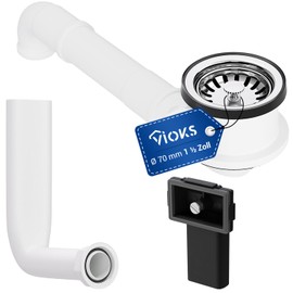 VIOKS Sink Drain Strainer Basket Valve 70 mm with Space Creator, Overflow Sink - Kitchen Drain Fitting Sink with Overflow - Drain Fitting Sink