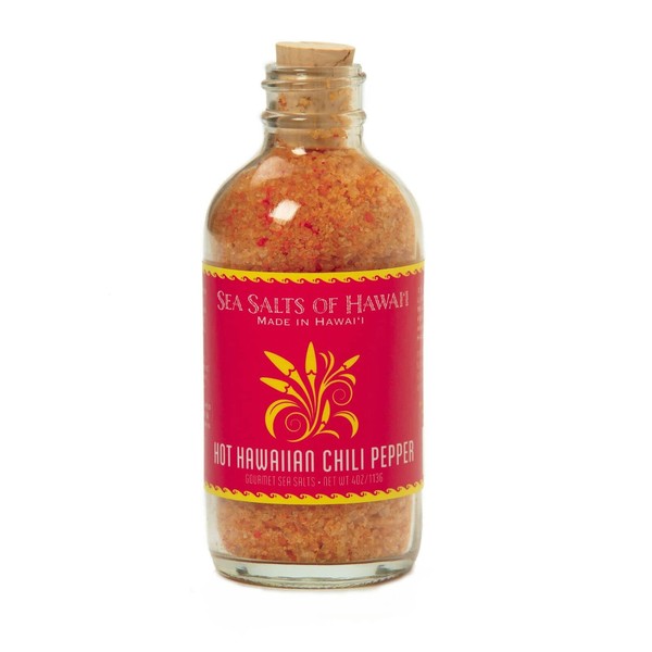 Sea Salts Of Hawaii Hot Hawaiian Chili Pepper Flavored Hawaiian Sea Salt, 4 Ounce Bottle - Made in Hawaii