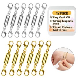 12 Pack Magnetic Necklace Clasps and Closures Necklace Jewelry Extender with Strong Magnet Magnetic Gold and Silver Plating Gift Stainless Steel Charm:_Regular
