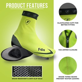 FDX Thermal Cycling Shoe Covers, Cold Protection Warm Winter Bike Overshoes Windproof Water Resistant Gaiters for Men and Women - Road Biking, MTB Accessories (Yellow, X-Large)