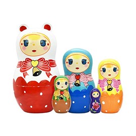 Nesting Dolls 5pcs Handmade Russian Wooden Matryoshka Dolls Tphon Cute Cartoon Pattern Nesting Doll Toy Stacking Doll Set for Kids Christmas and Birthday