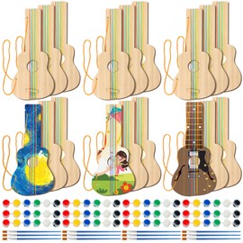 Syhood 18 Pcs DIY Wood Guitar for Kids with 18 Set of Pigments 6 Colors Christmas Kids Gift for Boys Girls Crafts and Art Birthday Class Party Music Theme Party(Standard)