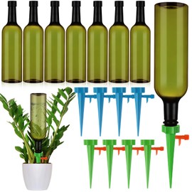SiliFine 8 Set Plant Watering Devices with Self Watering Spikes and 26 oz Plastic Bottles Plant Waterer Devices with Adjustable Control Valve Switch Indoor Outdoor (Green)