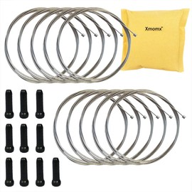 Xmomx 10 pcs 2100mm Shift Cable Derailleur Cable Stainless Steel for Mountain and Road Bicycle + 10 PCs Black Alloy Cable Cap End Tip Crimp