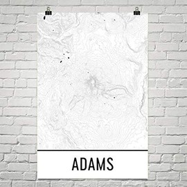 Mount Adams Print, Mt. Adams Washington Poster, Adams Topographic Map, Contour Lines, Hiking Gift, Washington State Poster 12"x18"