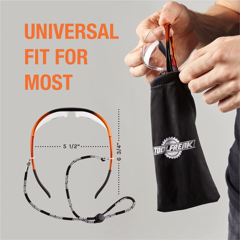 ToolFreak Dev2 Safety Glasses Clear Wraparound Lens Rated for Impact