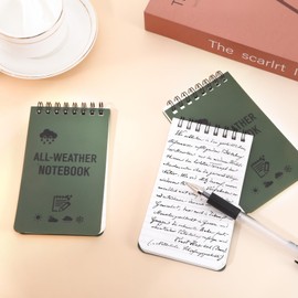 ROOMHUAWAY Pack of 4 Green Waterproof Notebook, Small Portable Pad with Top Spiral, Small Notebook as All-Weather Notepads, for Outdoor Activities, Tactical Short Writing