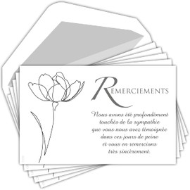 C5251 Condolences Thank You Condolences Set of 5 Identical Cards + 5 White Envelopes 9 x 14 cm Text Sympathy Witnessed Death Funeral Mourning Flower Tulip Grey Pouch Made in France