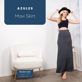 Azules Maxi Skirt for Women- Elegant Long Women's Skirts- Solid Color, Soft, Stretchy, Flowy Boho Rayon- Womens High Waist Fold Over for Any Occasion - Charcoal, Small
