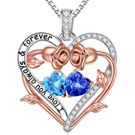 Iefil March September Birthstone Necklace Jewelry, Anniversary Mothers Day Birthday Gift for Mom Her Women Wife Girlfriend Blue Aquamarine Necklace Blue Sapphire Necklaces