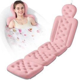 Luxury Bath Cushion, Full Body Bathtub Pillow with 160 Suction Cups, Bath Mat for Head and Neck Support, with Laundry Bag (​Light Pink, 60.2" x 16.2")