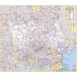 Harris County Thoroughfares 46" × 40" ZIP Codes Laminated Wall Map