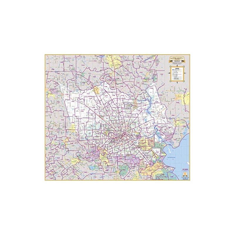 Harris County Thoroughfares 46" × 40" ZIP Codes Laminated Wall