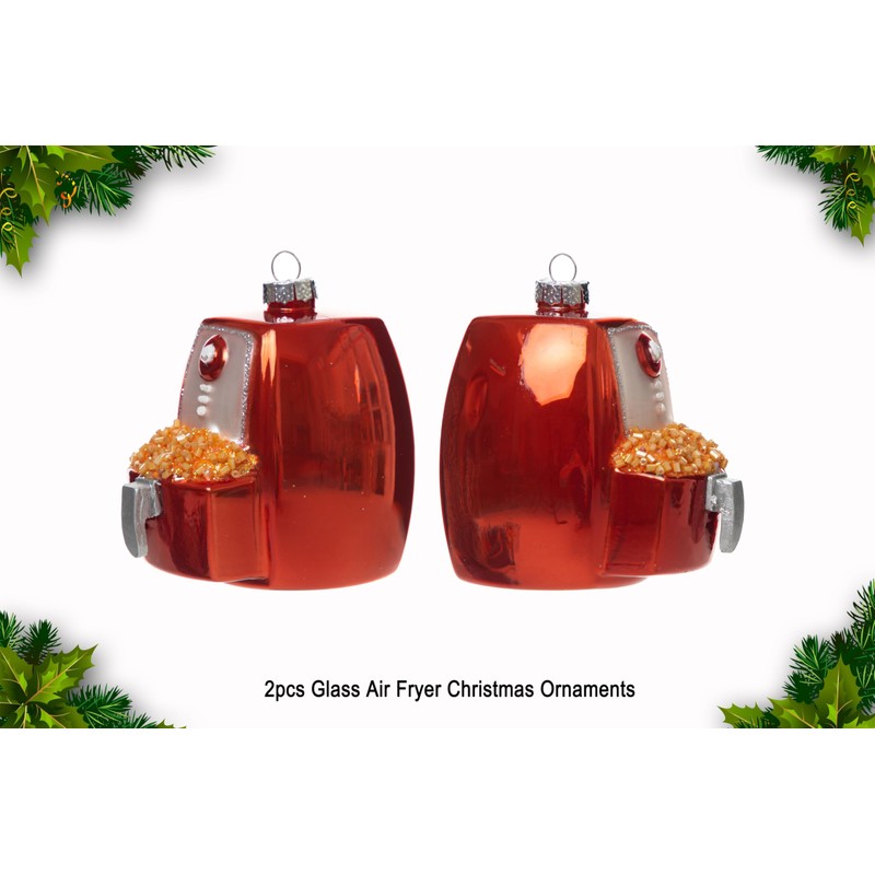 2pcs Blown Glass Air Fryer Ornaments for Christmas Tree
