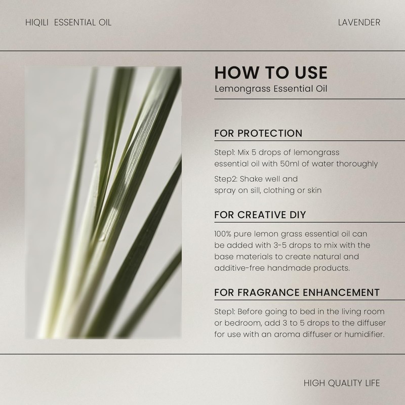 HIQILI Lemongrass Essential Oil for Outdoor Protection, Skin
