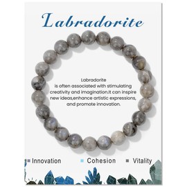 SONNYX 1PCS Crystal Stone Bracelets for Women Men Semi-Precious Gemstone Bracelets 8mm Round Beads Stretch Beaded Bracelet Jewelry, 7 inches, Stone, Cubic Zirconia