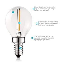 Luxrite Vintage S11 LED Night Light Bulbs Dimmable, 10W Equivalent, 2700K Warm White, 60 Lumens, 0.5W Candelabra LED Bulbs, Clear Glass Filament Light Bulb, UL Listed, E12 Base (4 Pack)
