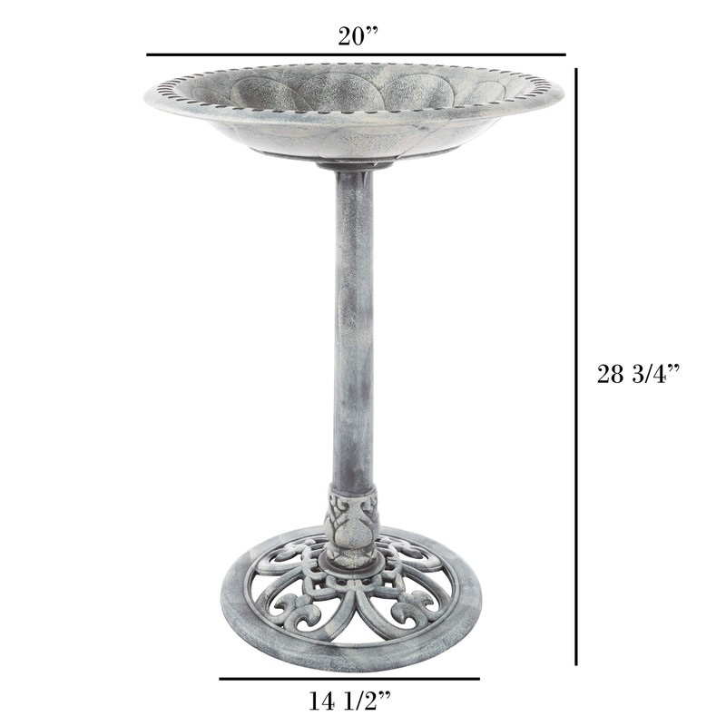 Pure Garden 50-LG1073 Grey Resin Bird Bath with Antique Design