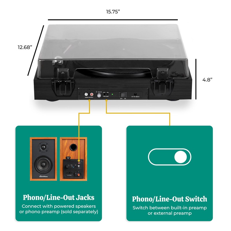 Electrohome Montrose Vinyl Record Player 2-Speed Belt-Drive Turntable, with Audio-Technica