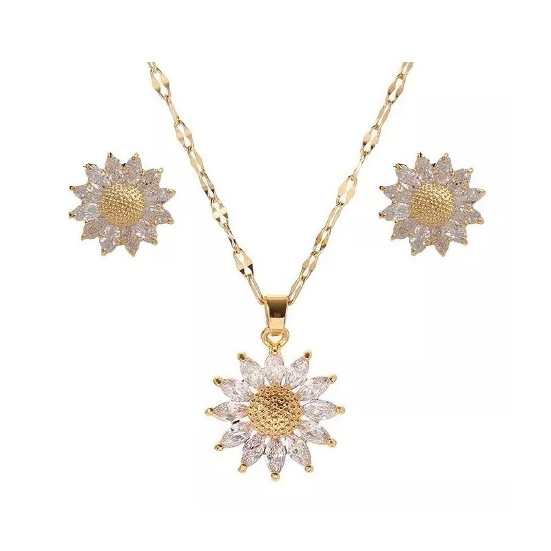 TENDER LIHOME Juego Collar Y Aretes De Girasol Diamantado Cadena
