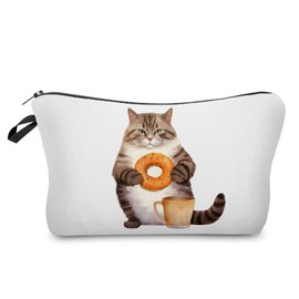 Livel lhood Donut Cat Makeup Bag Cute Small Organizer Zipper Pouch Chubby Kitten Cosmetic Bag Birthday Present for Donut Lovers Cat Mom Women Friends-2, hzj0791